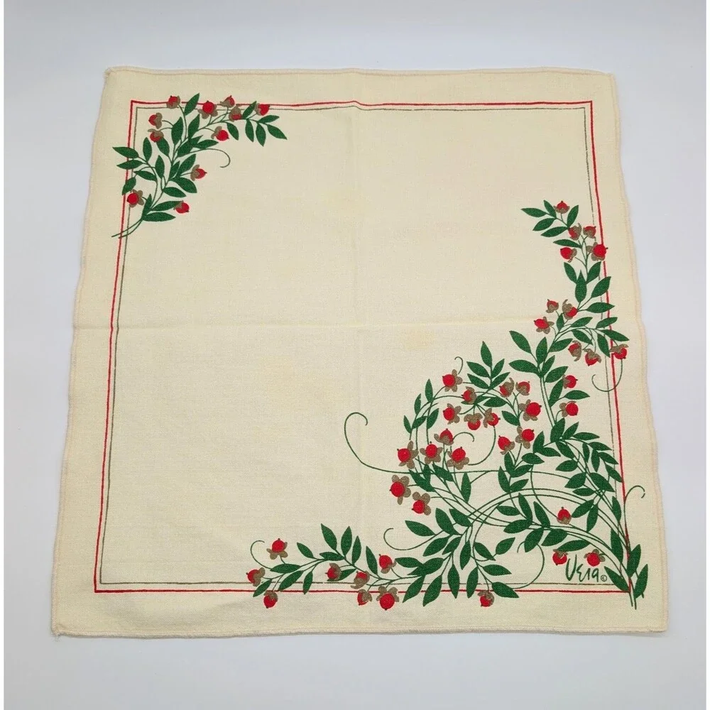 Vintage Vera Neumann Cloth Napkins Christmas Holly Berry Set Of 5